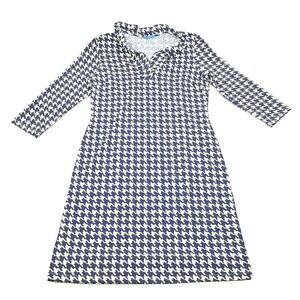 J. McLaughlin Navy and White Houndstooth Long Sleeve Dress